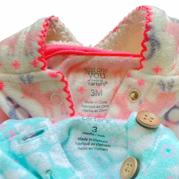 CARTER'S Baby Girl 3 Months Fleece Hooded Jumpsuit Bodysuit Lot of 2 Winter Warm - Picture 3 of 4